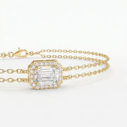 Diamond Bracelet Chain with Emerald Cut Halo Centre, Double Chain Elegant Design, view 5