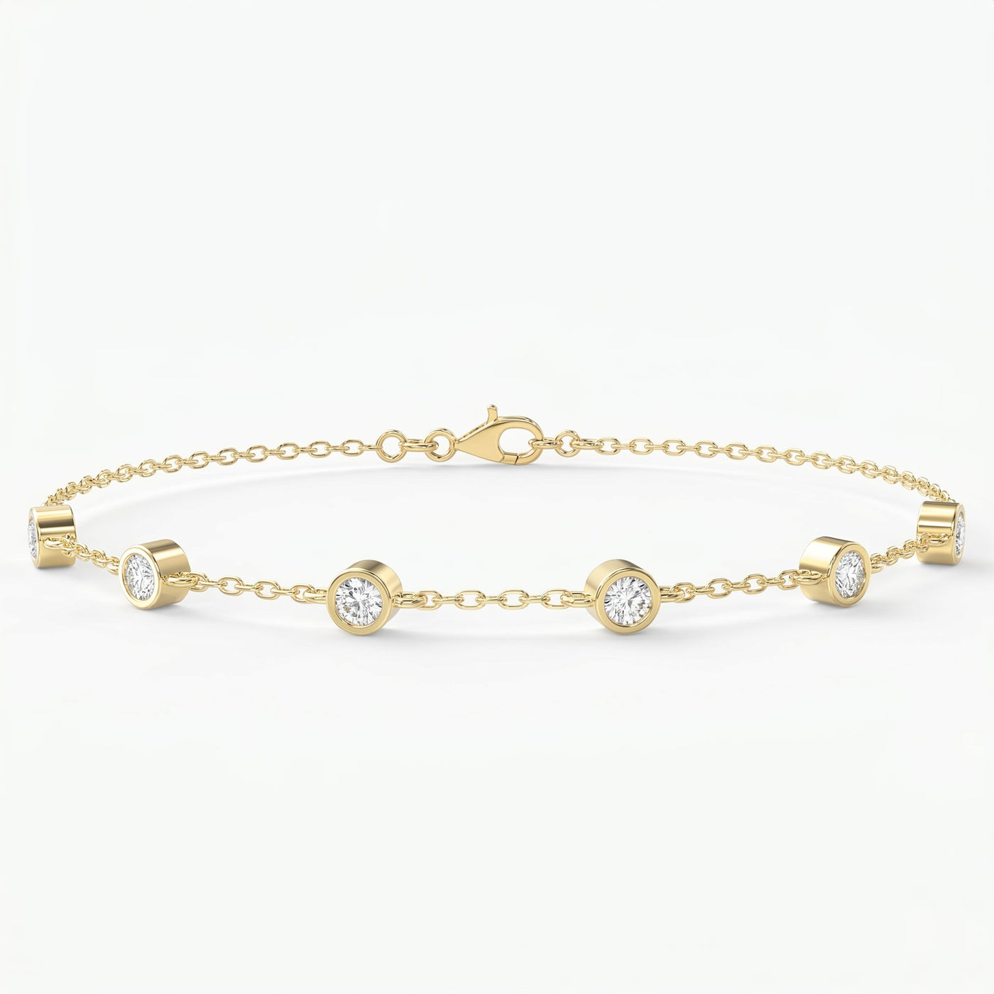 Diamond Station Bracelet, Bezel Set Round Diamonds Minimalist Chain Design, view 1