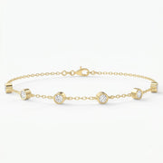 Diamond Station Bracelet, Bezel Set Round Diamonds Minimalist Chain Design, view 1