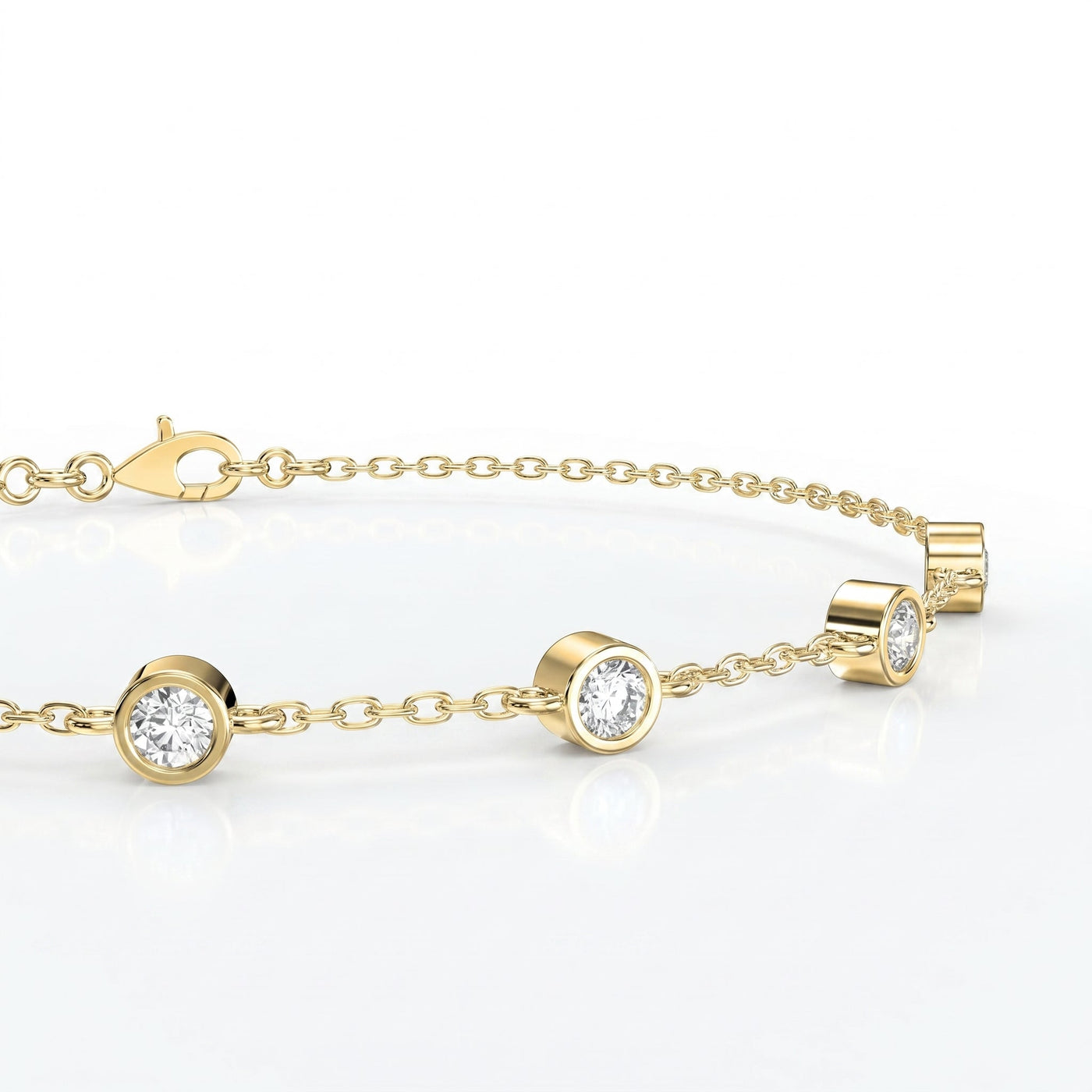 Diamond Station Bracelet, Bezel Set Round Diamonds Minimalist Chain Design, view 3