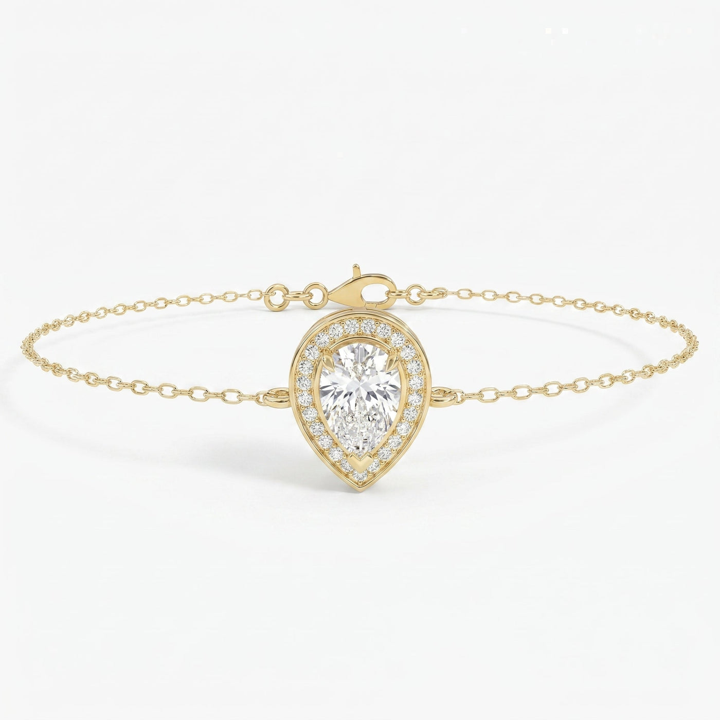 Pear Shape Diamond Halo Chain Bracelet, view 1