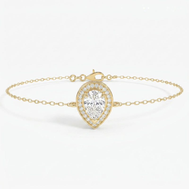 Pear Shape Diamond Halo Chain Bracelet, view 1
