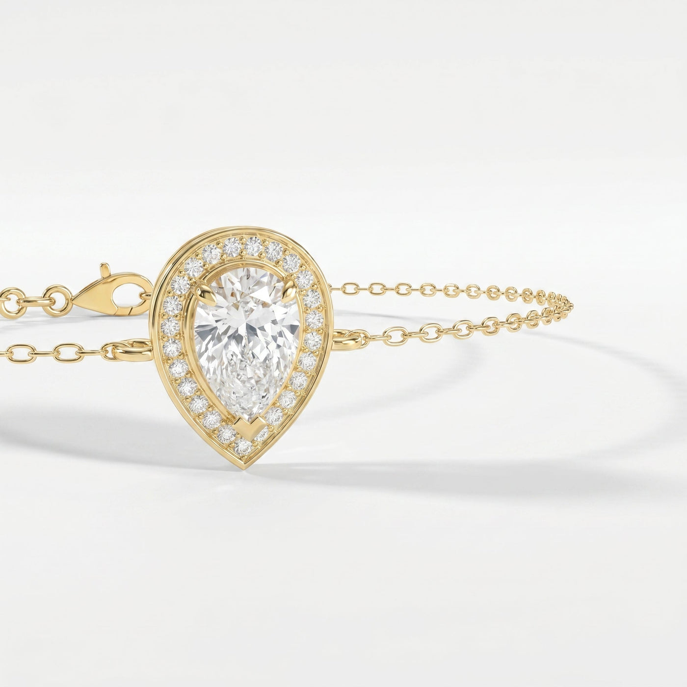 Pear Shape Diamond Halo Chain Bracelet, view 6