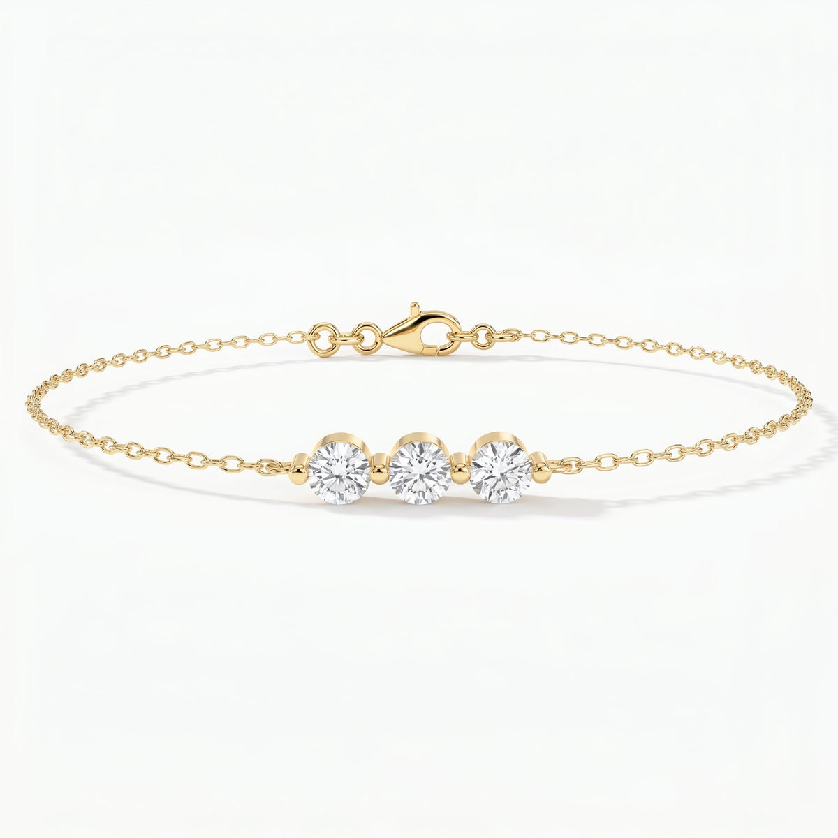 Round Diamond Timeless Trinity Bezel Set Chain Bracelet, view 1
