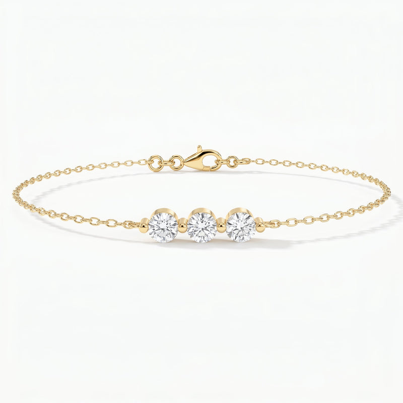 Round Diamond Timeless Trinity Bezel Set Chain Bracelet, view 1