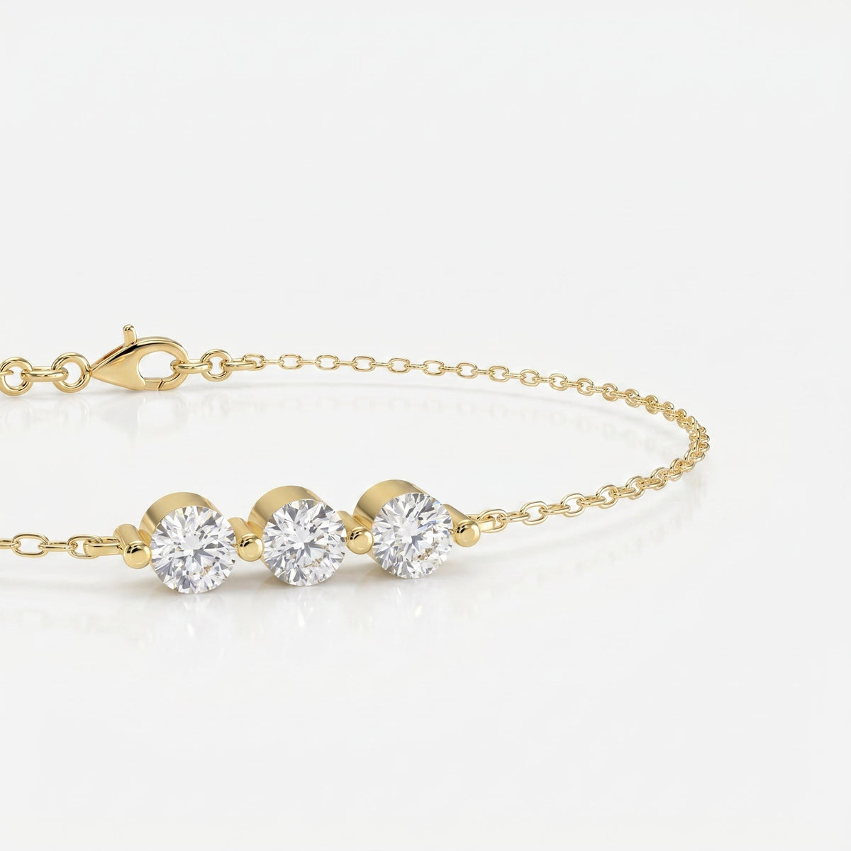 Round Diamond Timeless Trinity Bezel Set Chain Bracelet, view 3