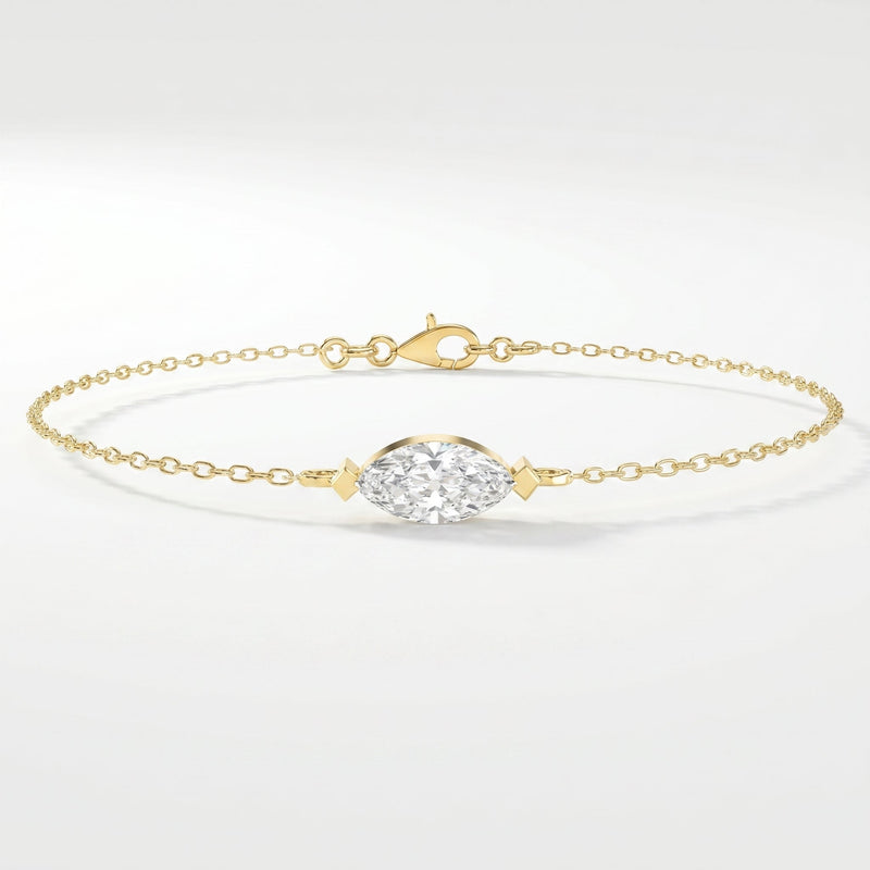 Elegant Marquise Diamond Solitaire Chain Bracelet, view 1
