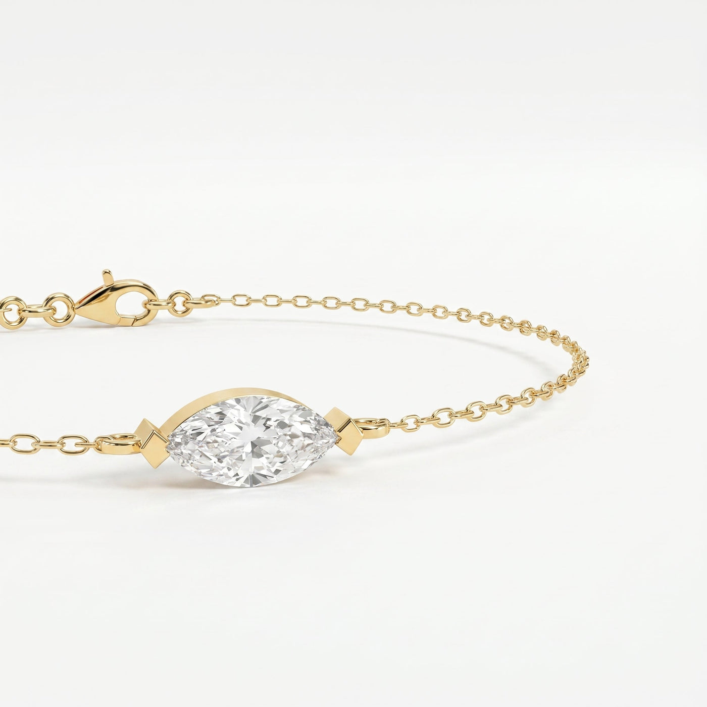 Elegant Marquise Diamond Solitaire Chain Bracelet, view 5