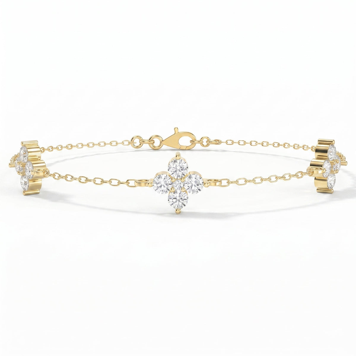 Round Diamond Verdant Bloom Clover Chain Bracelet, view 1