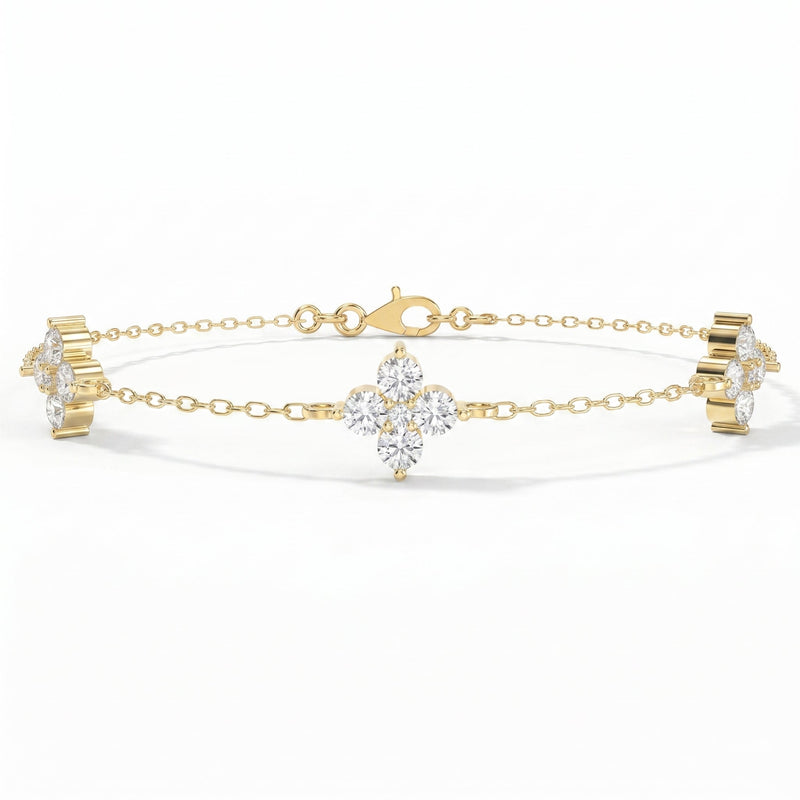 Round Diamond Verdant Bloom Clover Chain Bracelet, view 1