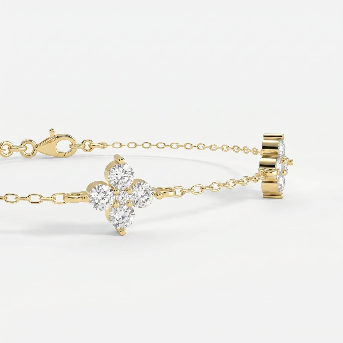 Round Diamond Verdant Bloom Clover Chain Bracelet, view 3