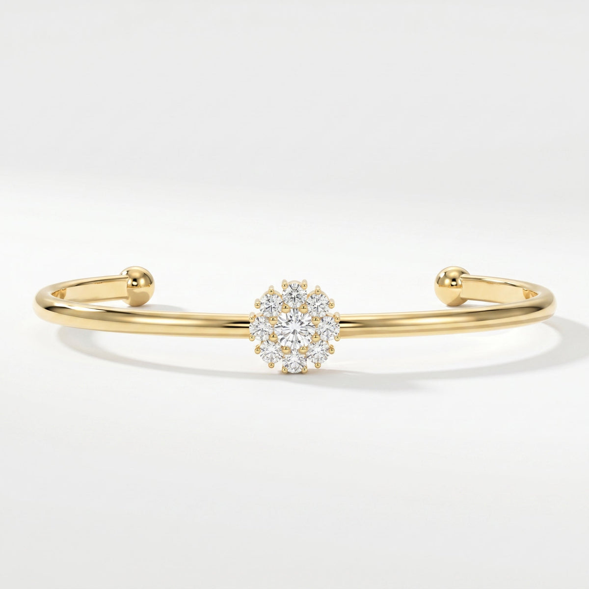 Floral Diamond Cluster Open Cuff Bracelet, view 1