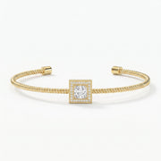 Cuff Bracelet with Square Halo Centrepiece, Princess Cut Diamond, view 1