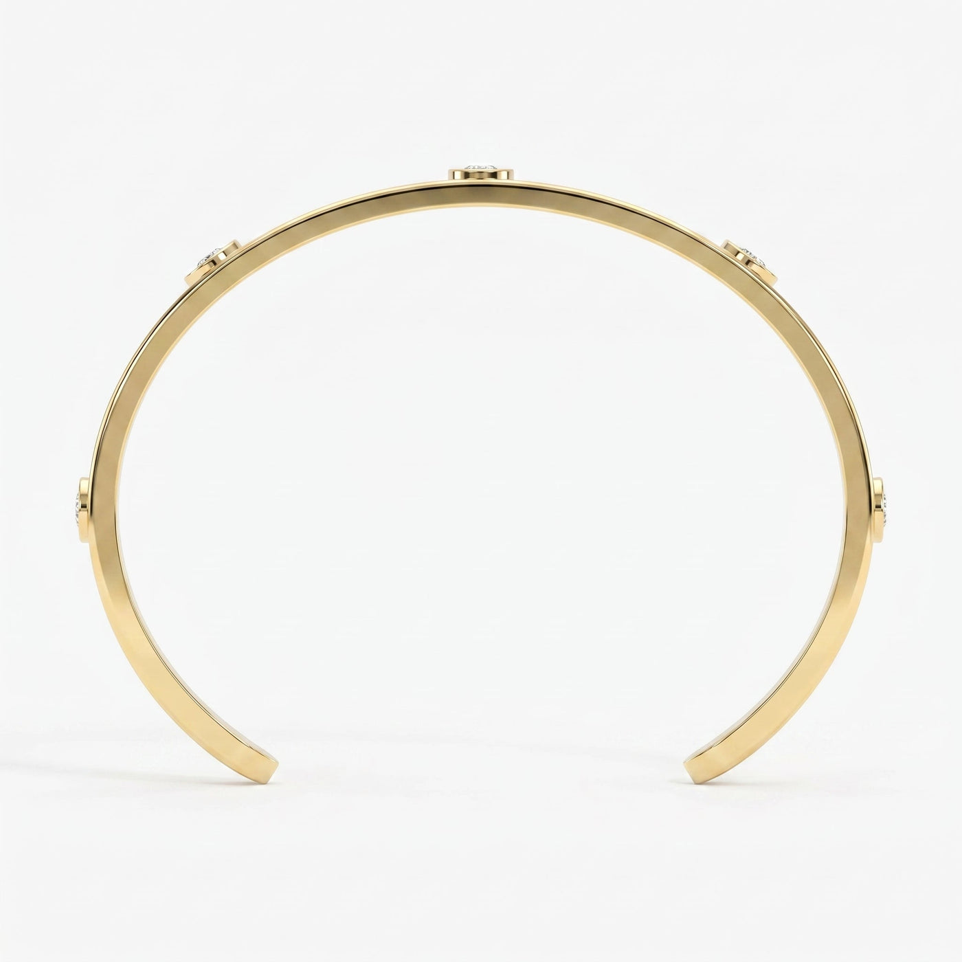 Minimalist Cuff Bracelet with Bezel Set Round Diamonds, view 7