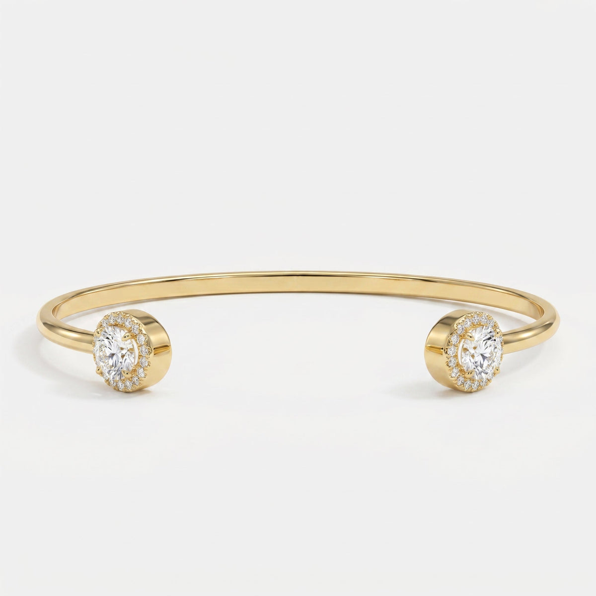 Elegant Open Cuff Bracelet with Round Halo Diamonds, view 1