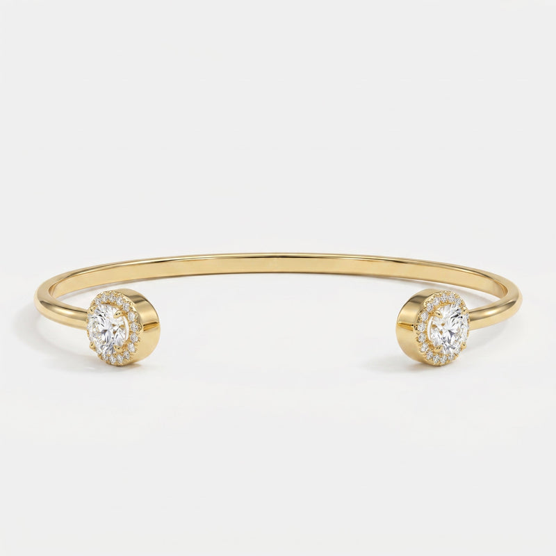Elegant Open Cuff Bracelet with Round Halo Diamonds, view 1