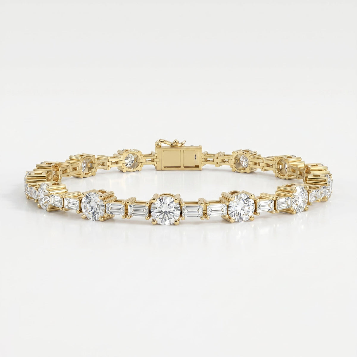 Round & Baguette Diamond Tennis Bracelet, view 1