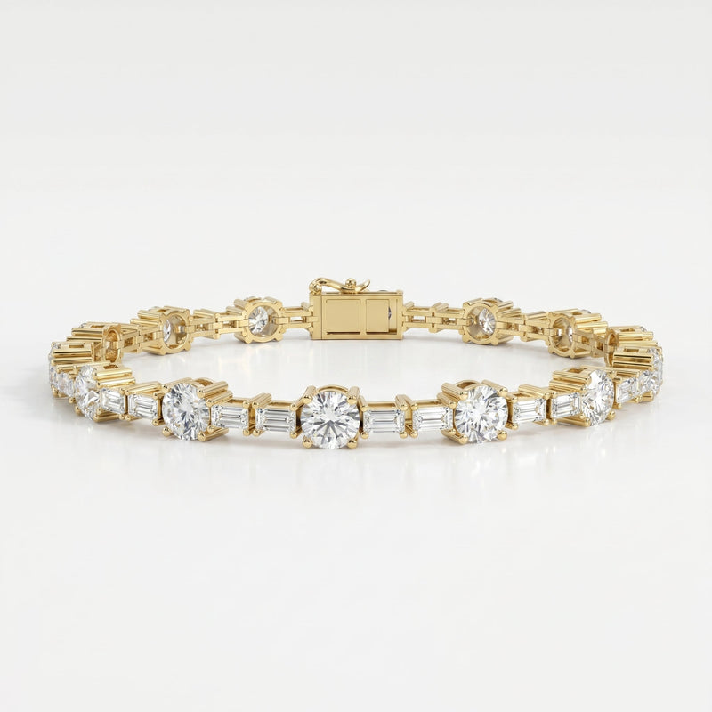Round & Baguette Diamond Tennis Bracelet, view 1