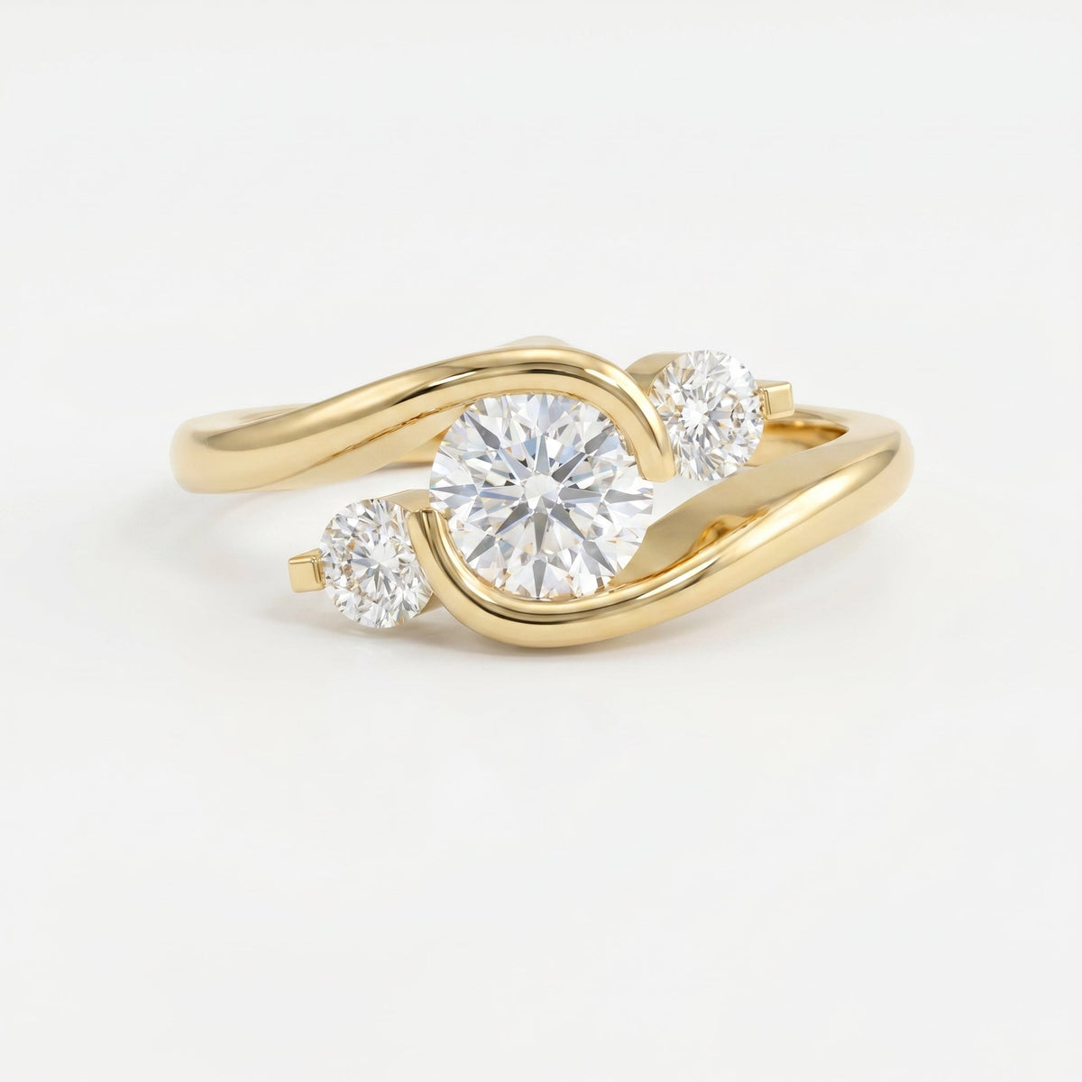 Modern Three-Stone Diamond Bypass Unique Swirl Design, view 1