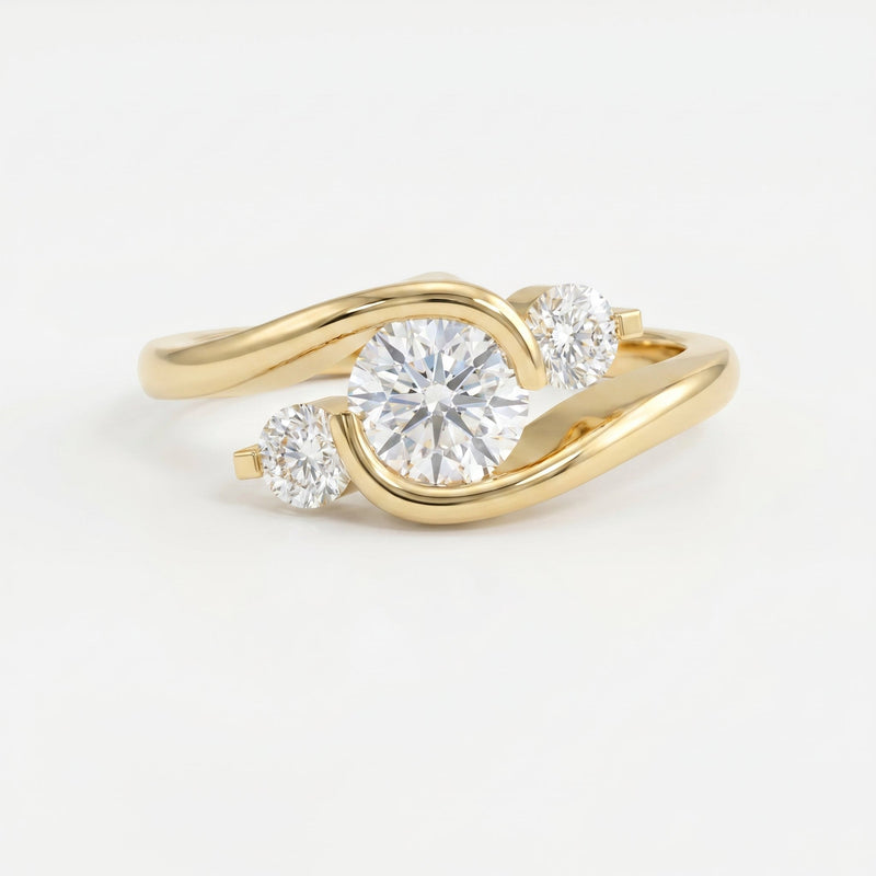 Modern Three-Stone Diamond Bypass Unique Swirl Design, view 1