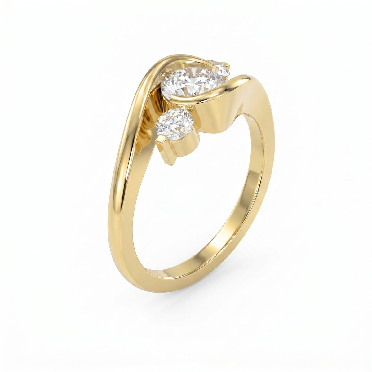 Modern Three-Stone Diamond Bypass Unique Swirl Design, view 3