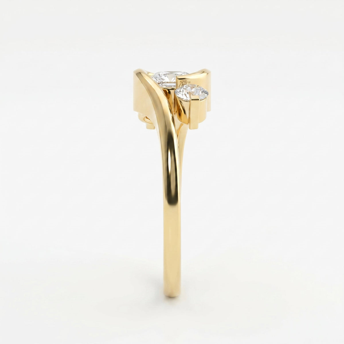 Modern Three-Stone Diamond Bypass Unique Swirl Design, view 4