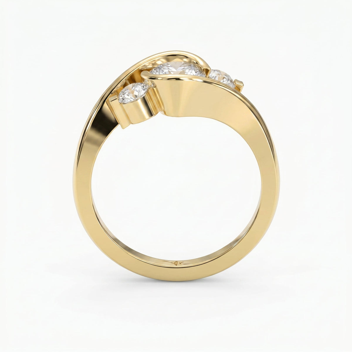 Modern Three-Stone Diamond Bypass Unique Swirl Design, view 5