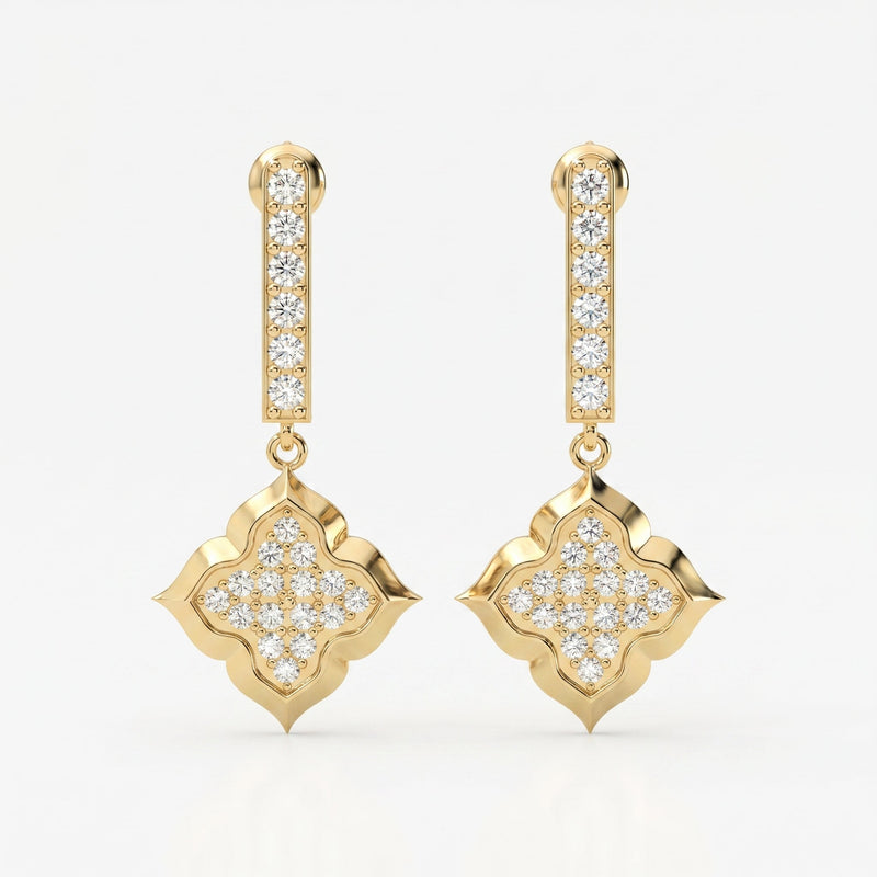 Round Cut Diamond Quatrefoil Drop Earrings, view 1