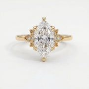 Dutch Marquise Cut Lab Diamond Floral Side Cluster Design Engagement Ring, view 1