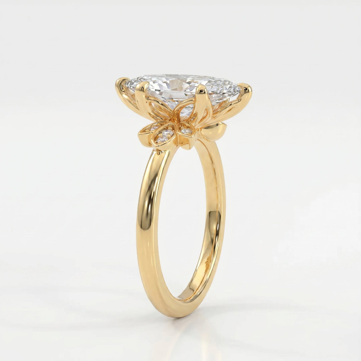 Dutch Marquise Cut Lab Diamond Floral Side Cluster Design Engagement Ring, view 5
