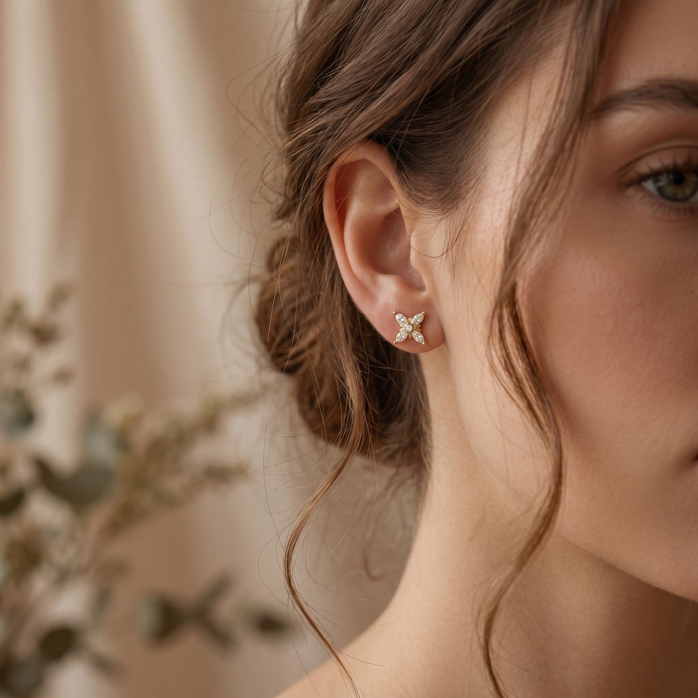 Floral Cluster Marquise Diamond Fashion Earring, view 2
