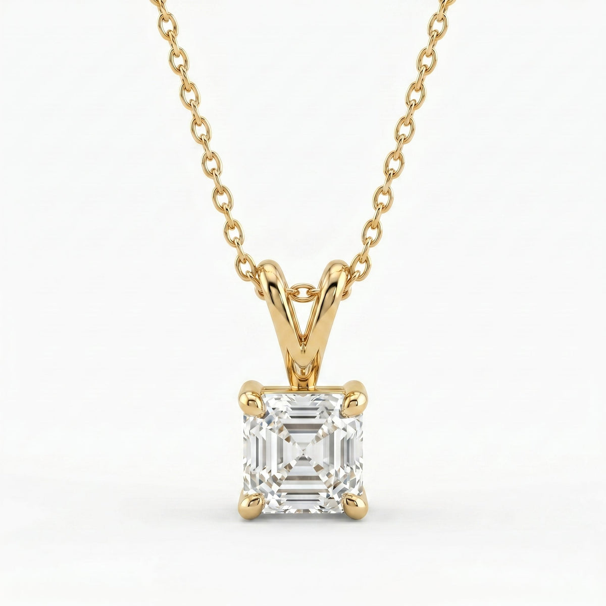 Asscher Cut Diamond Solitaire Pendant Necklace, view 1