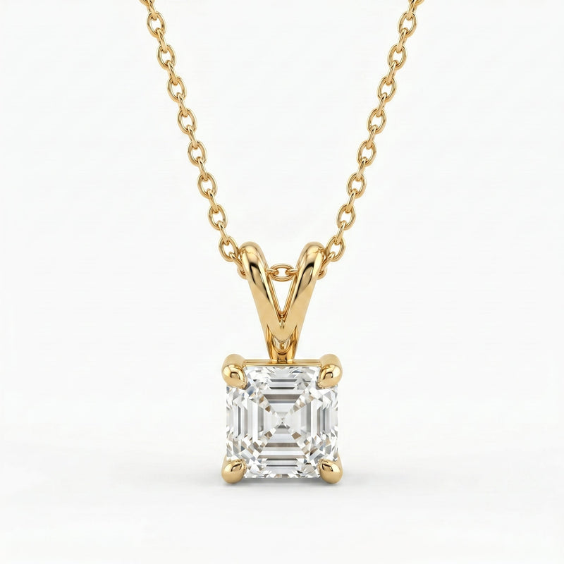 Asscher Cut Diamond Solitaire Pendant Necklace, view 1