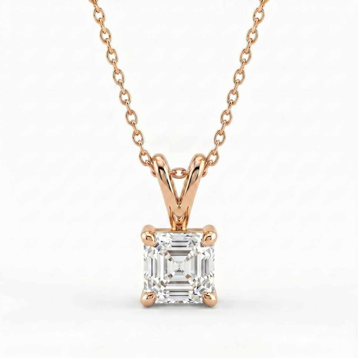Asscher Cut Diamond Solitaire Pendant Necklace, view 5