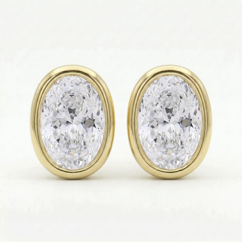 Portuguese Oval Cut Diamond Bezel Stud Earrings, view 1