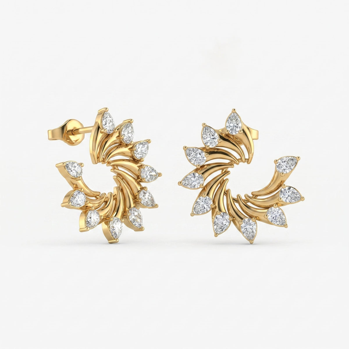 Pear Cut Diamond Swirl Stud Earrings, view 3