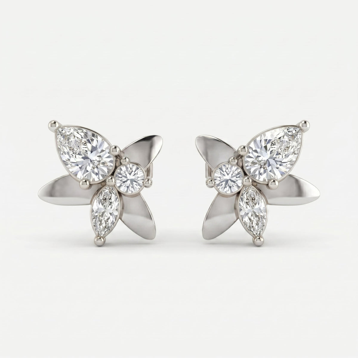 Pear & Marquise Diamond Butterfly Stud Earrings, view 6