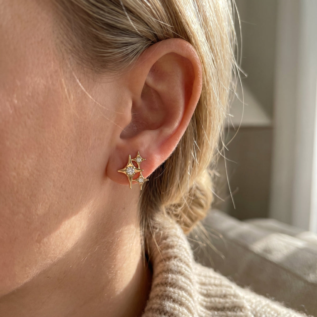 Celestial Diamond Cluster Stud Earrings, view 2