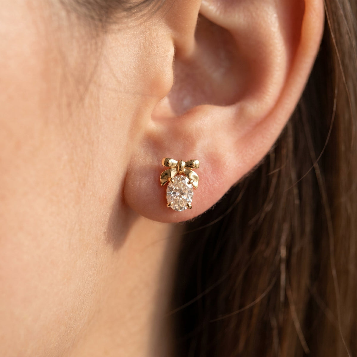 Oval Cut Lab Diamond Bow Stud Earrings, view 2