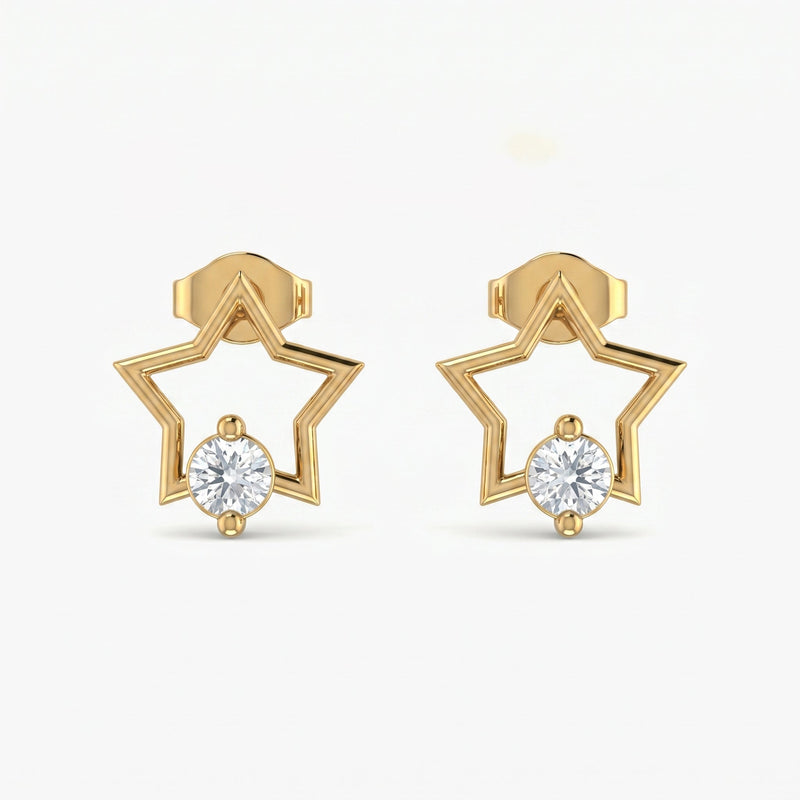 Minimalist Star Design Round Diamond Stud Earrings, view 1