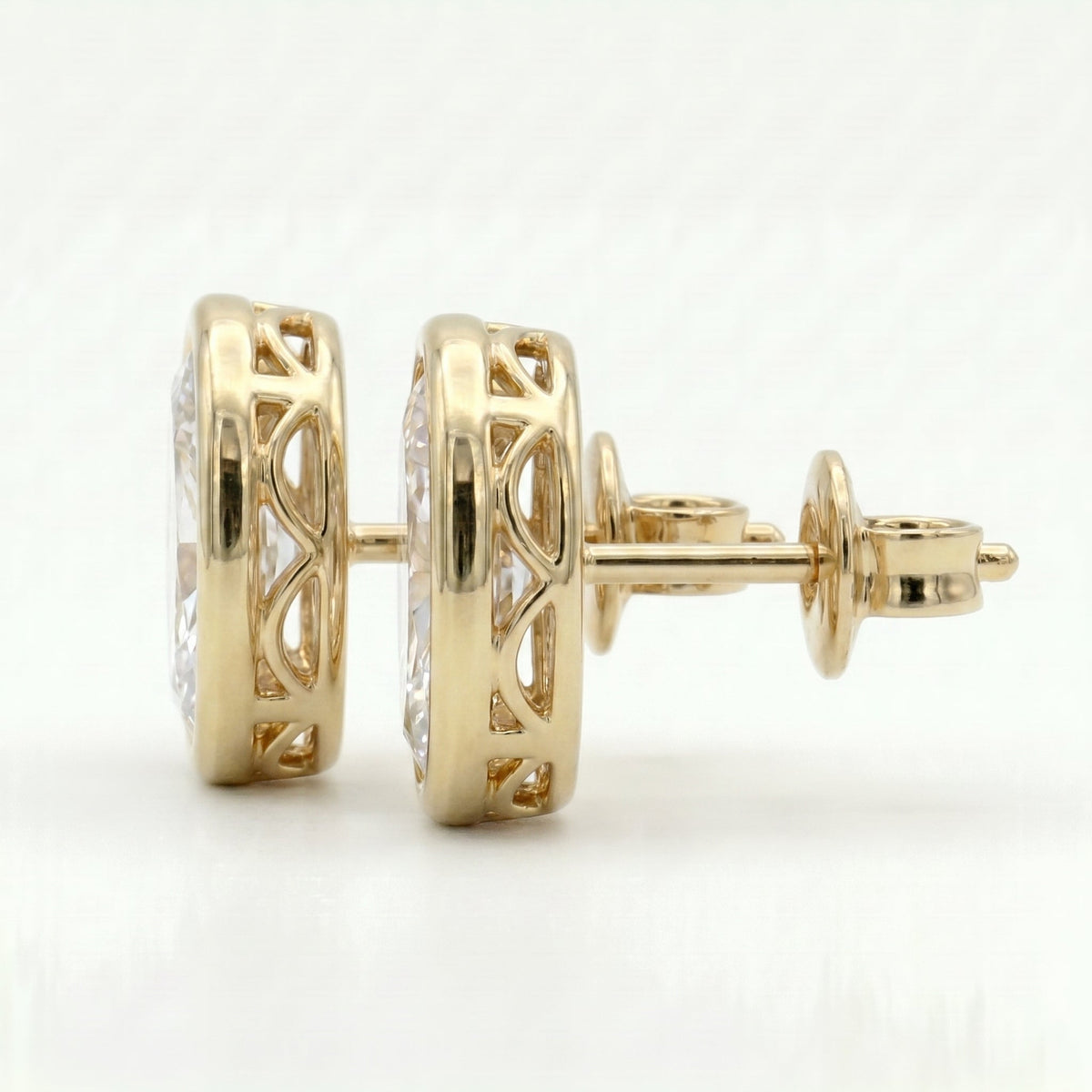 Portuguese Oval Cut Diamond Bezel Stud Earrings, view 3