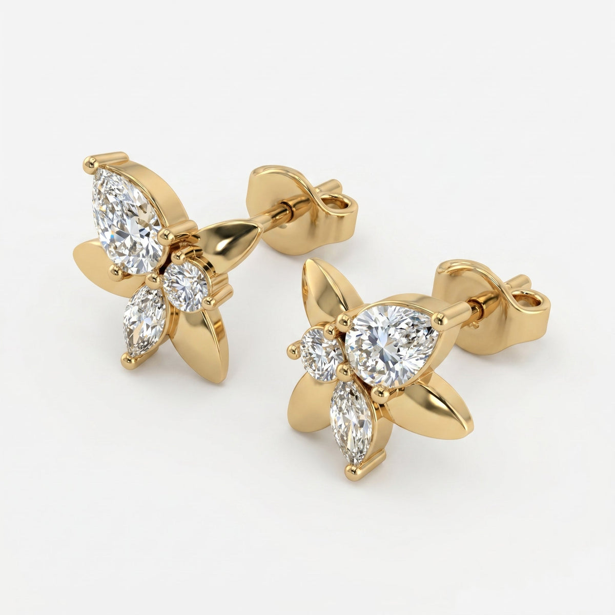 Pear & Marquise Diamond Butterfly Stud Earrings, view 3