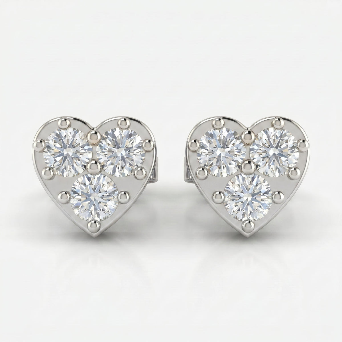 Minimalist Heart Cluster Diamond Stud Earrings, view 5