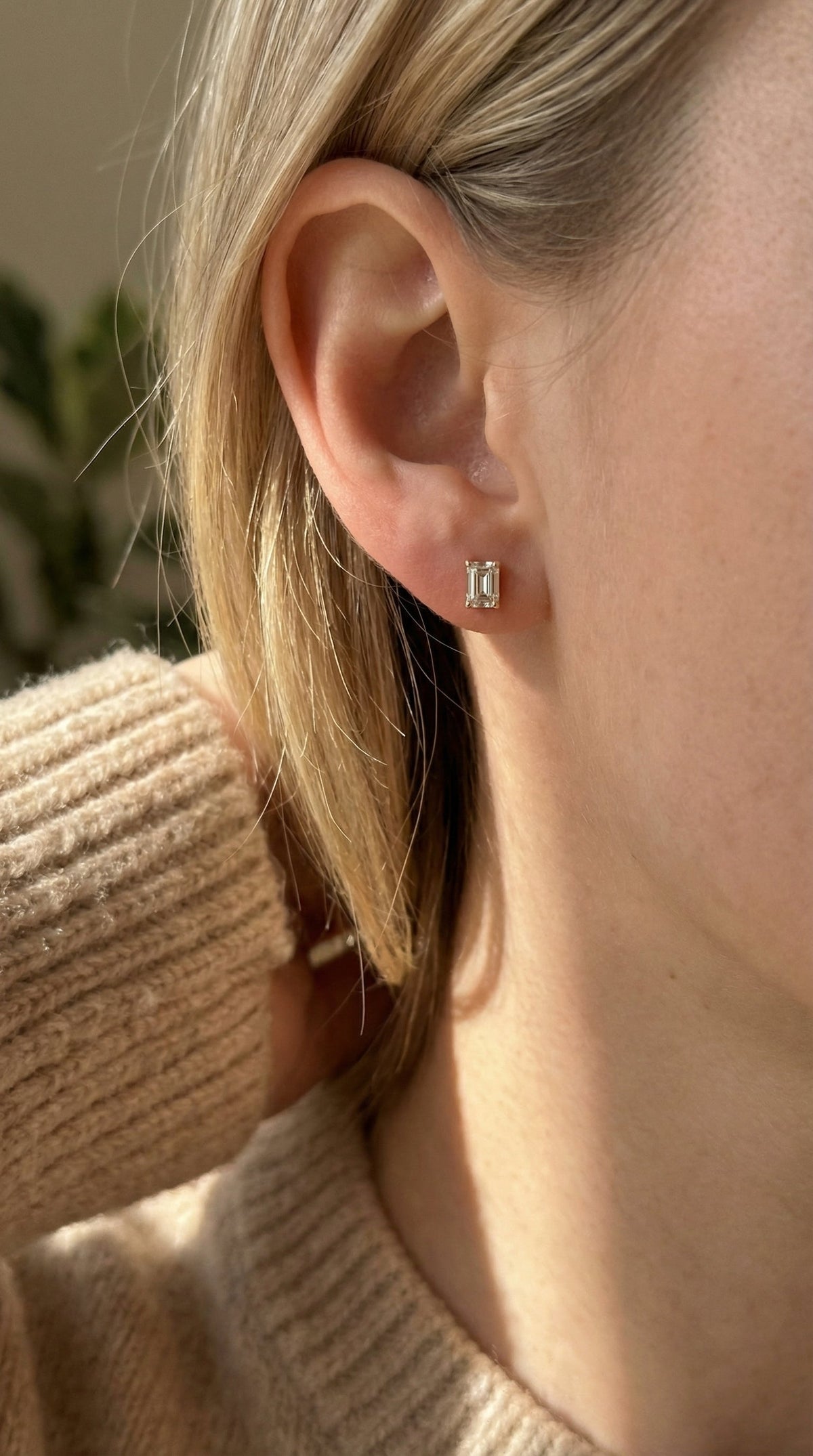 Emerald Diamond Earring Stud, view 2