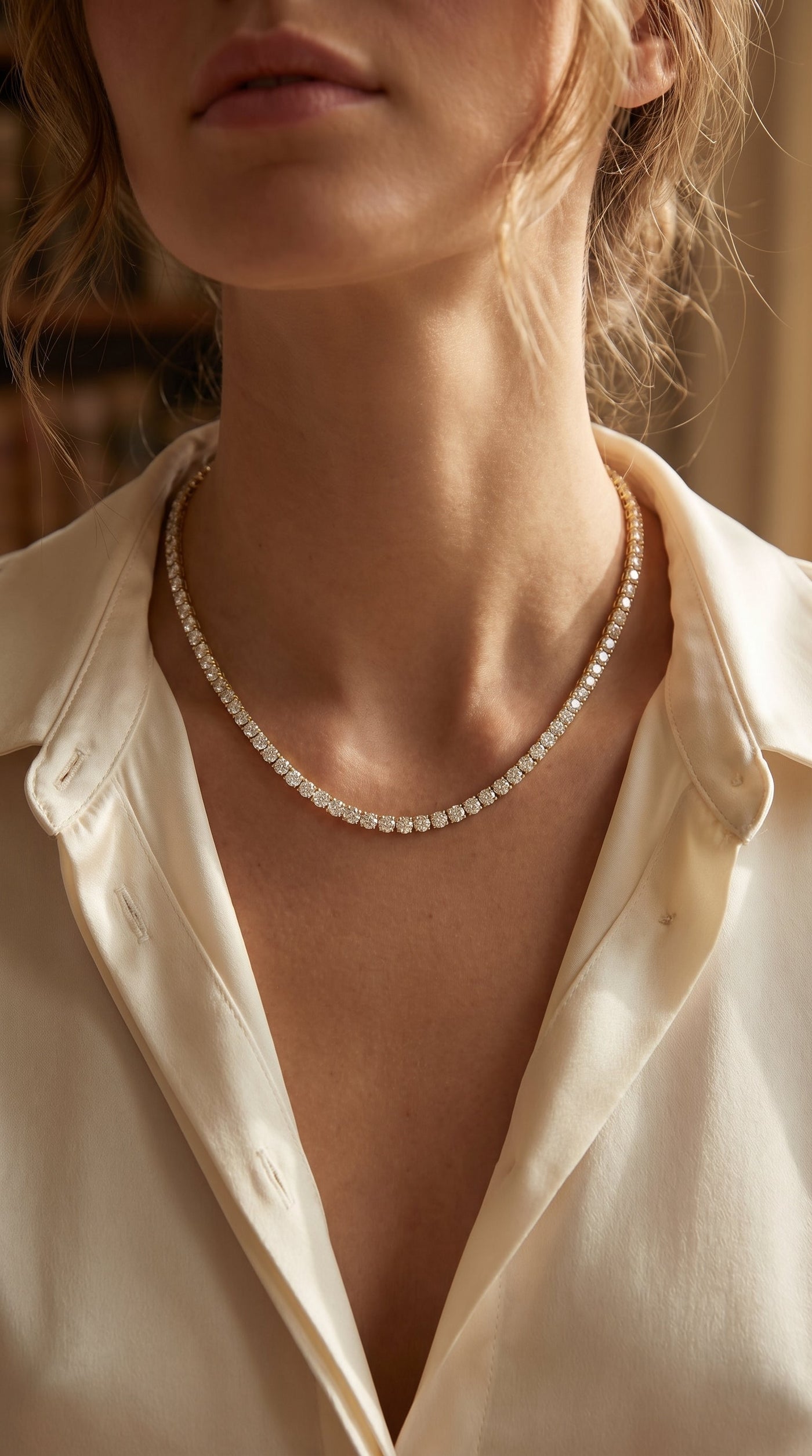 Experience timeless sparkle Round Diamond Tennis Necklace, view 2
