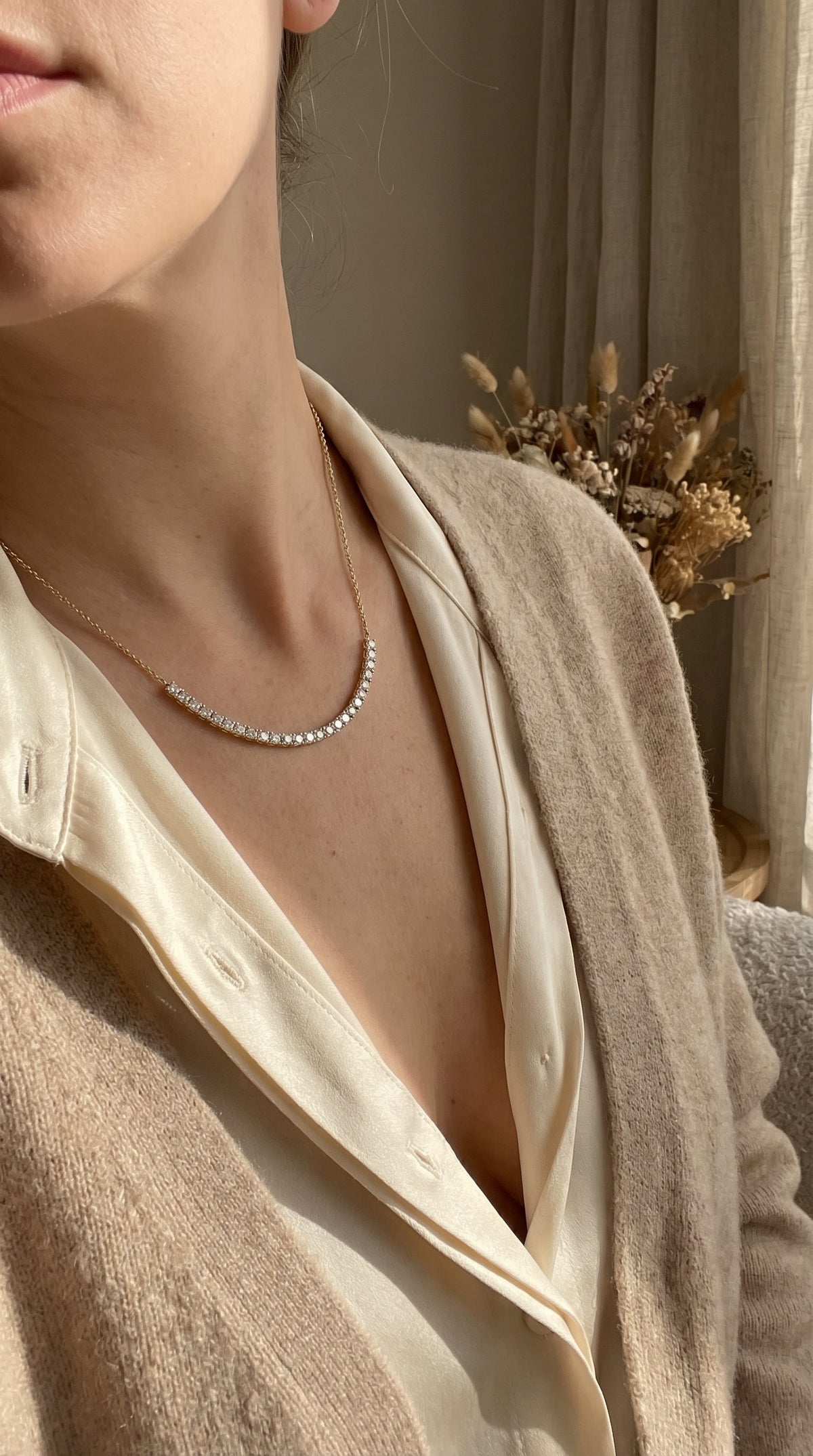 Elegance redefined Round Diamond Tennis Necklace, view 2