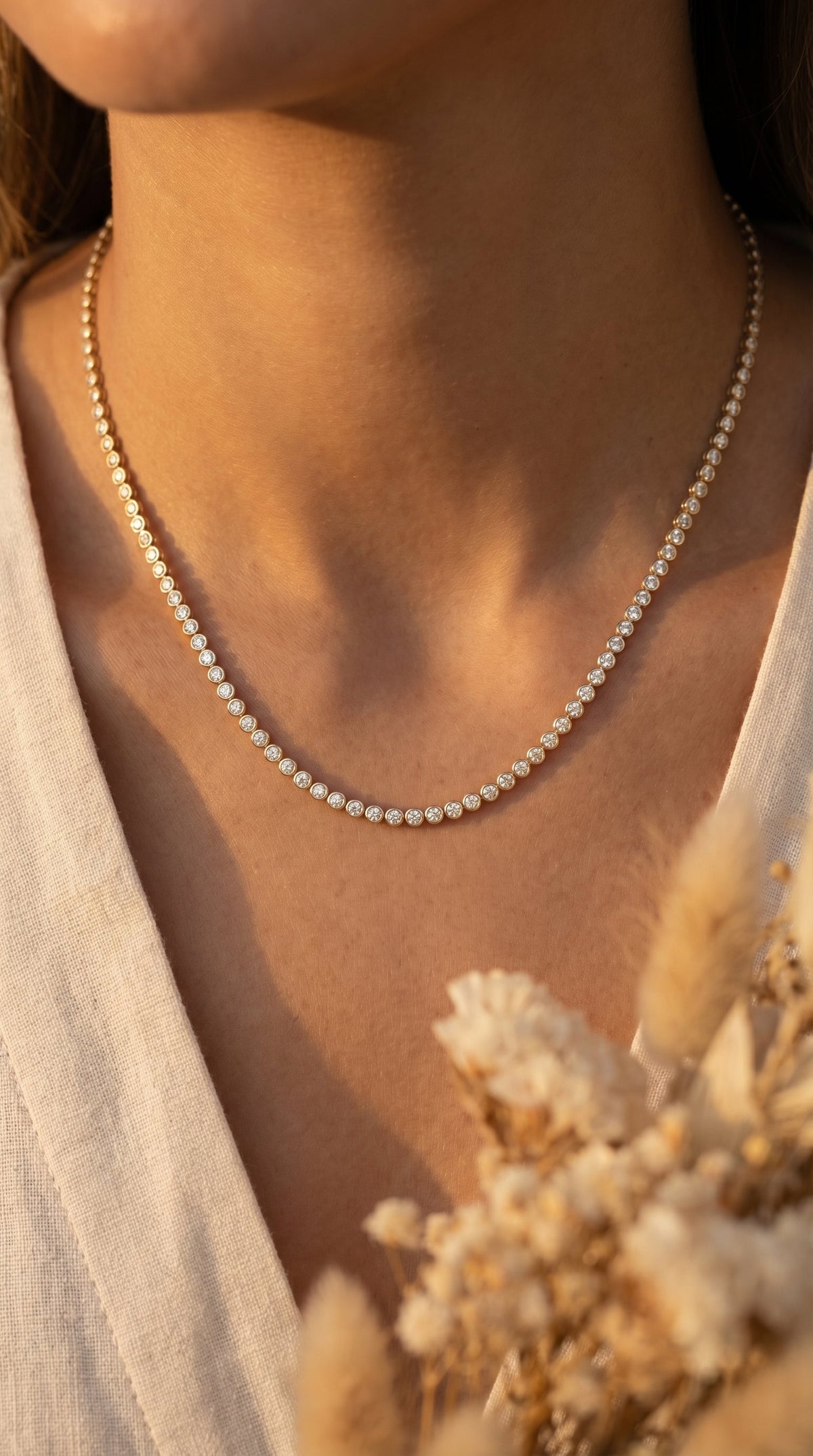 Round Shape Diamond Tennis Necklace, view 2