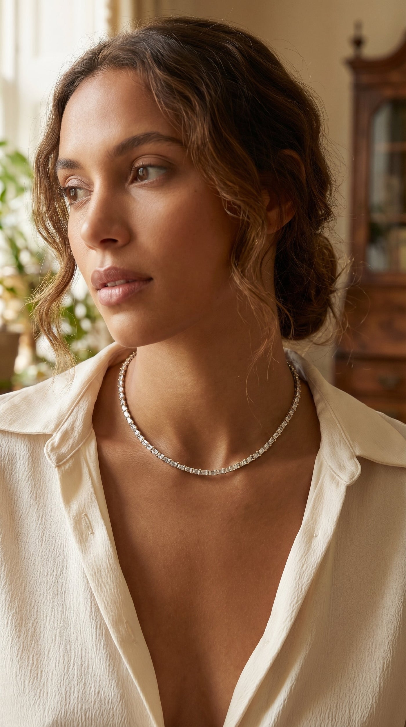 Emerald Cut Diamond Tennis Necklace, view 2