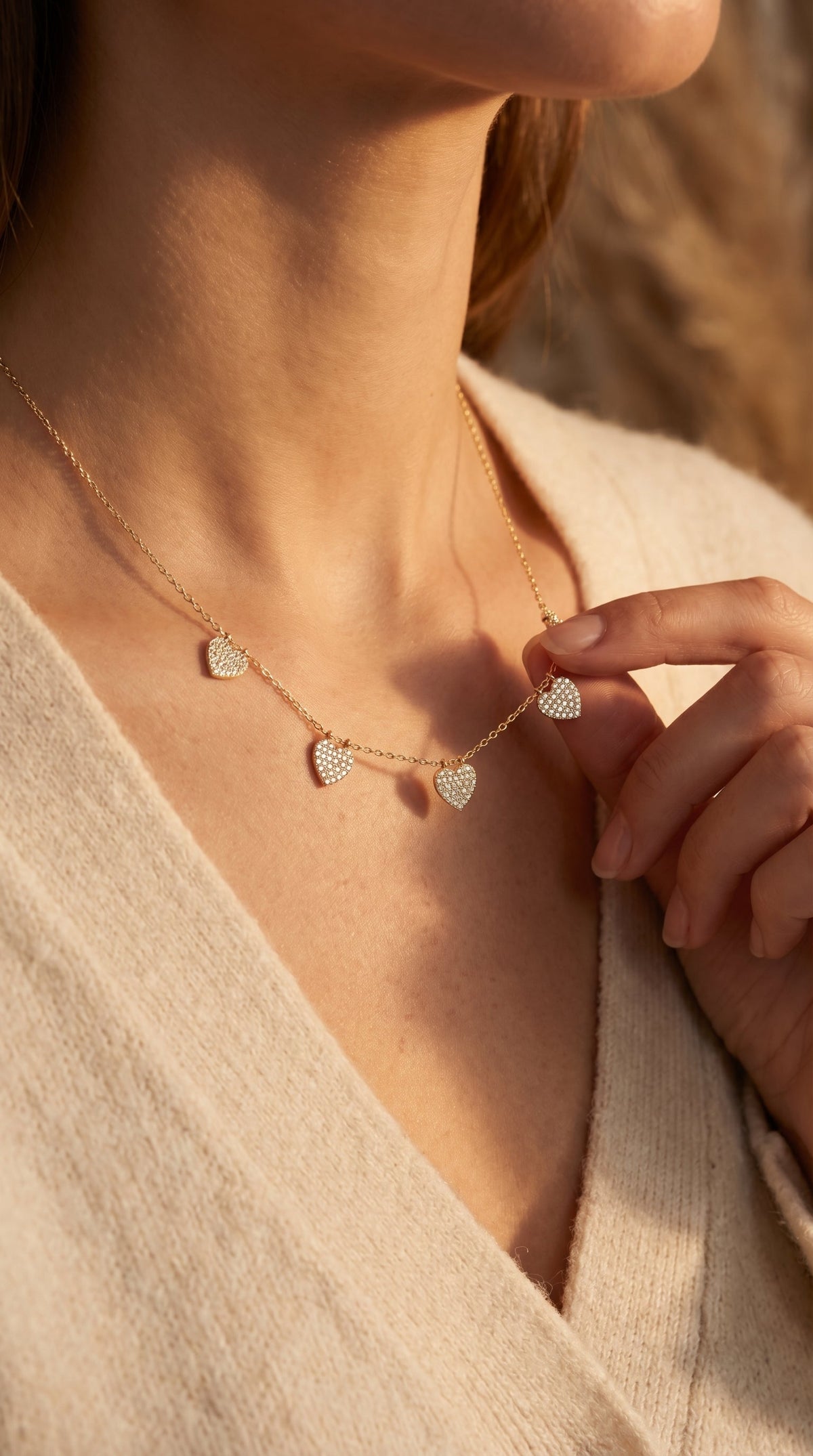 Five Hearts Dazzle Fashion Necklace, view 2