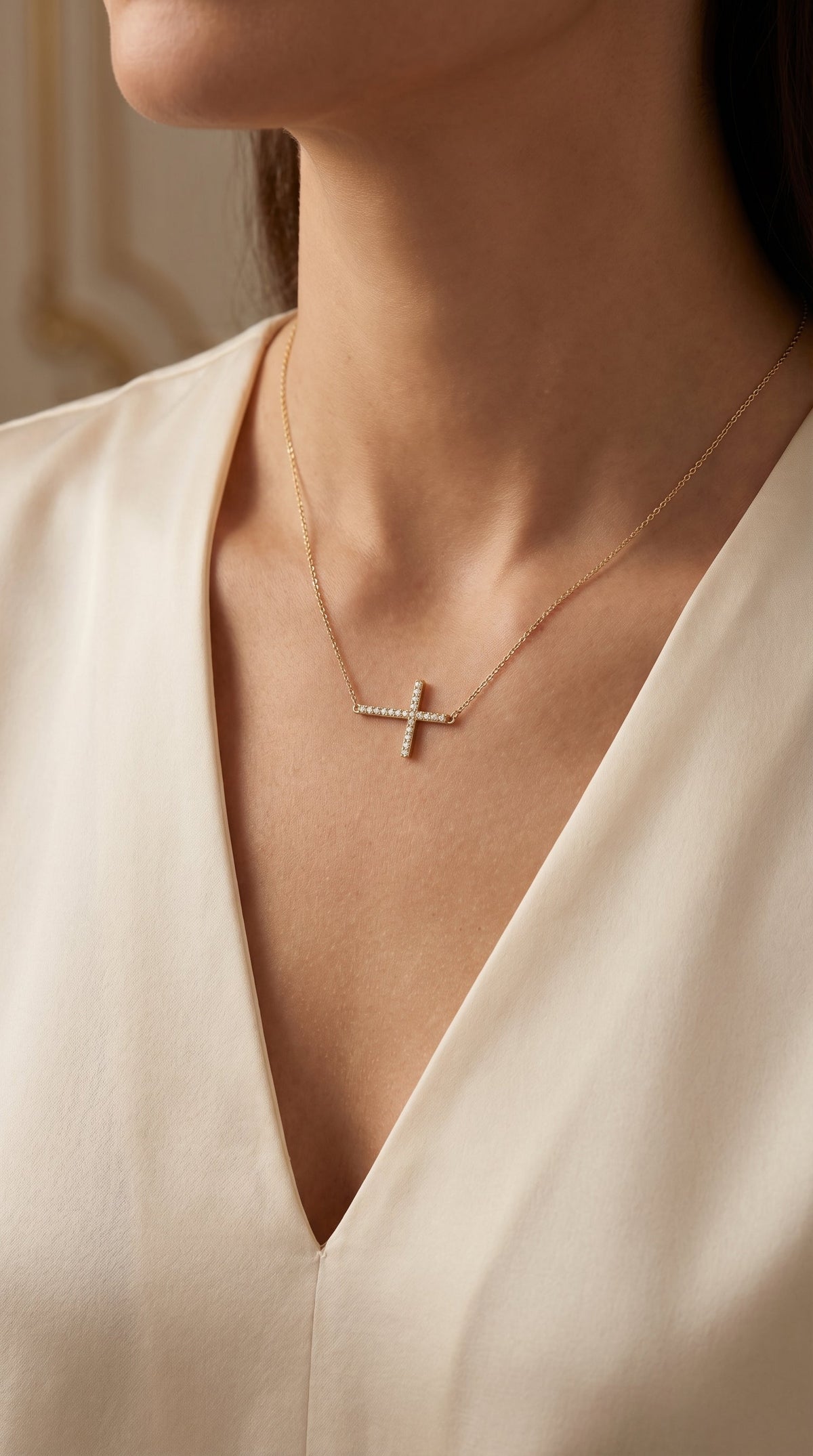 Side Way Cross Fashion Necklace, view 2